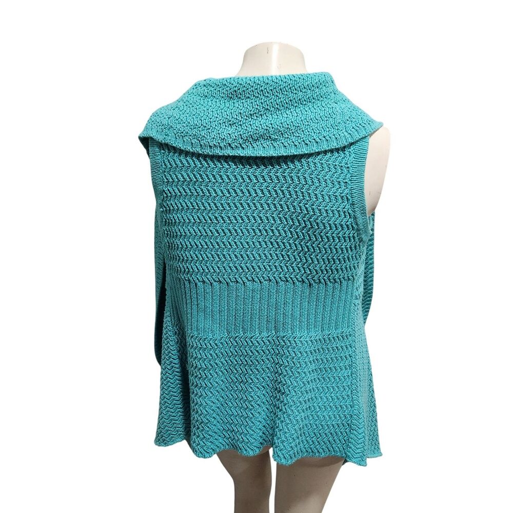 Pure Handknit Cotton Teal Open Knitโ Drape Cardigan Vest S/M